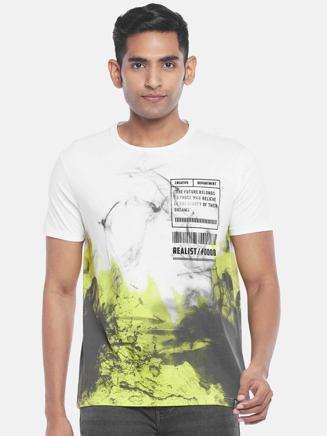 

People Men White & Yellow Printed T-shirt