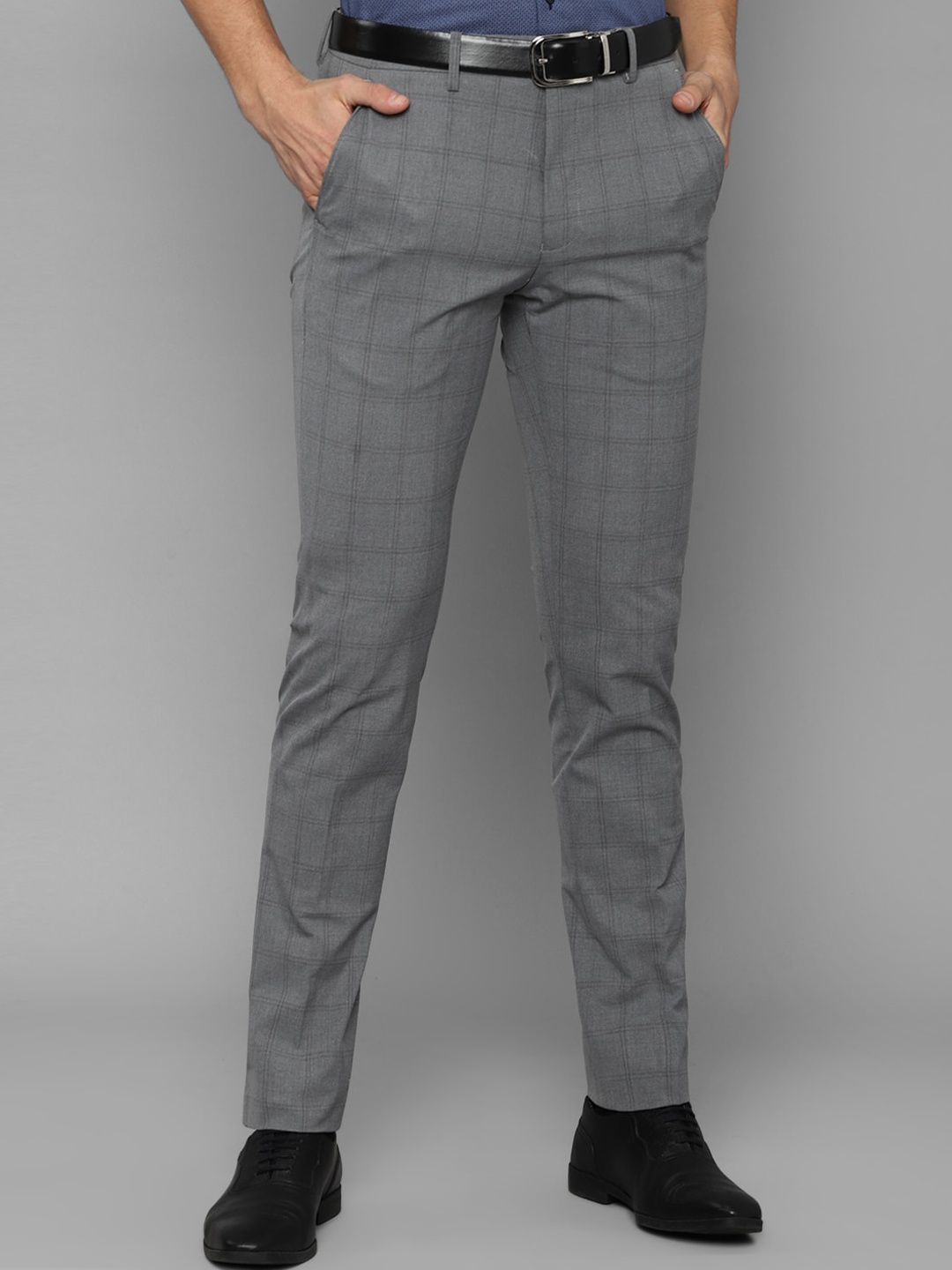 

Louis Philippe Men Grey Checked Slim Fit Trouser