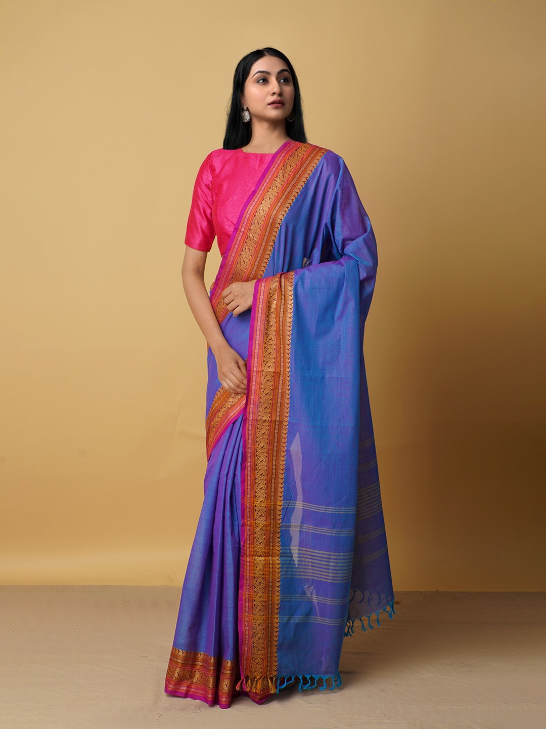 

Unnati Silks Blue & Red Pure Cotton Chettinad Saree