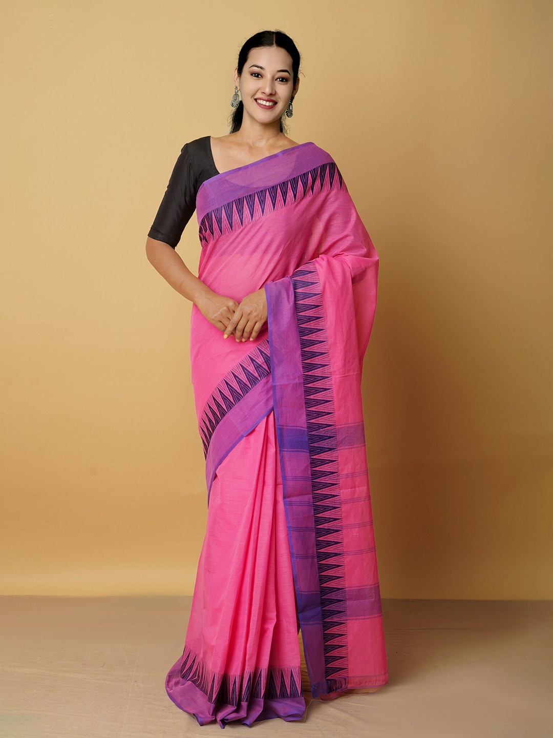 

Unnati Silks Pink & Purple Pure Cotton Kanjeevaram Saree