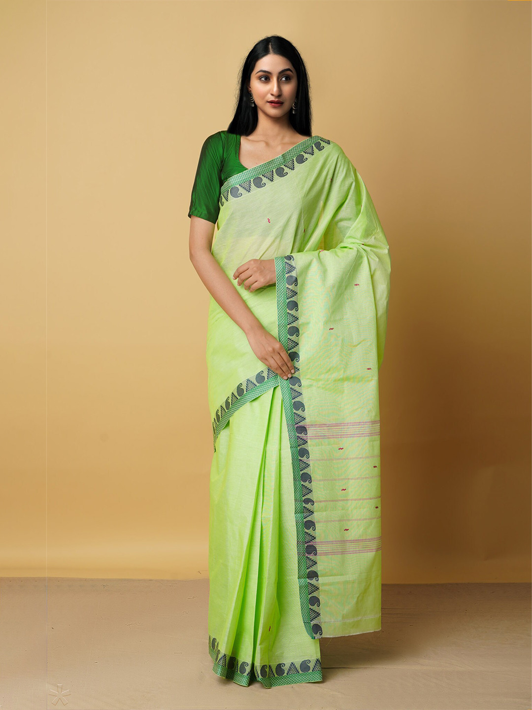 

Unnati Silks Green Pure Cotton Chettinad Saree