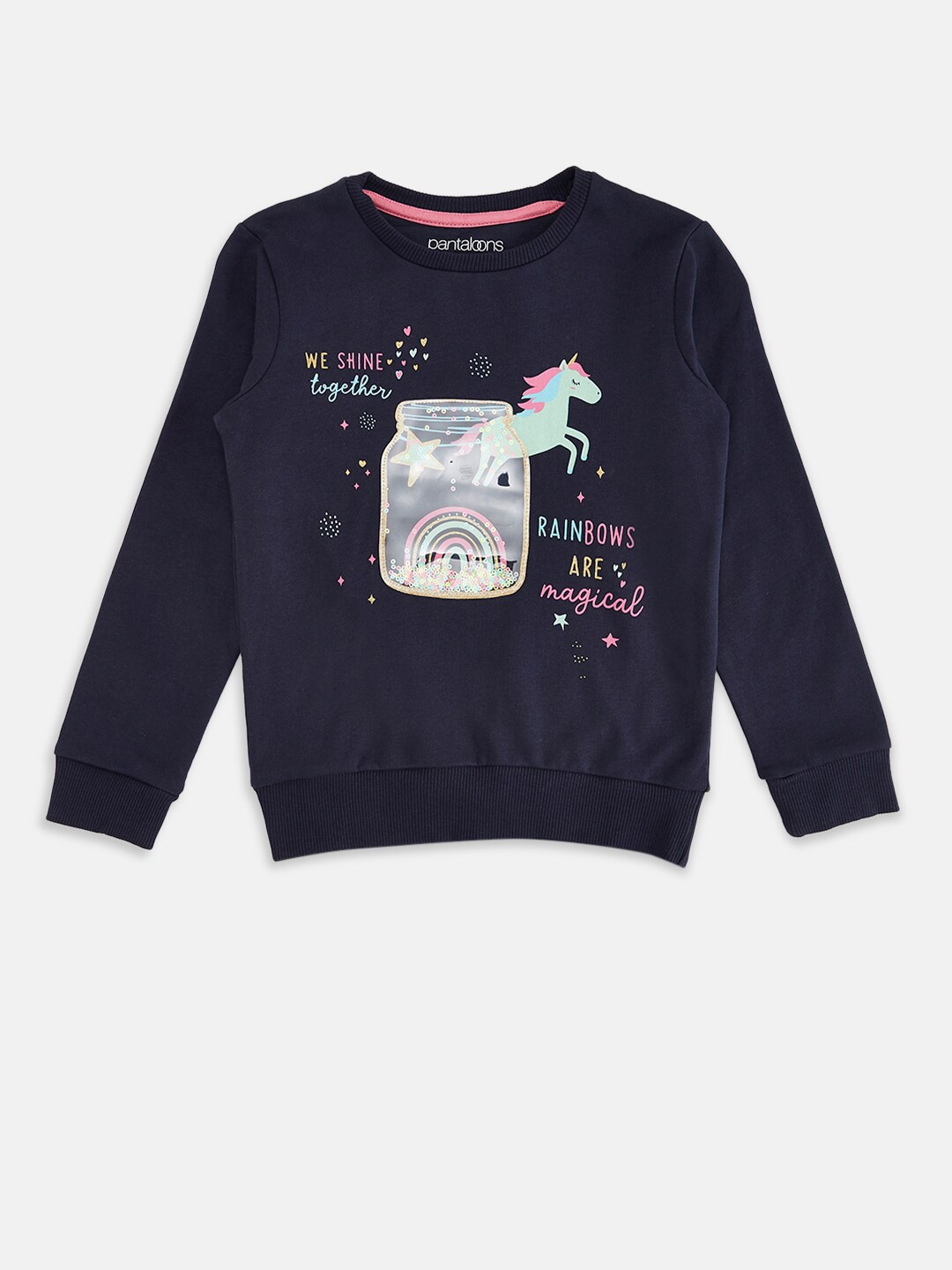 

Pantaloons Junior Girls Navy Blue Printed Sweatshirt