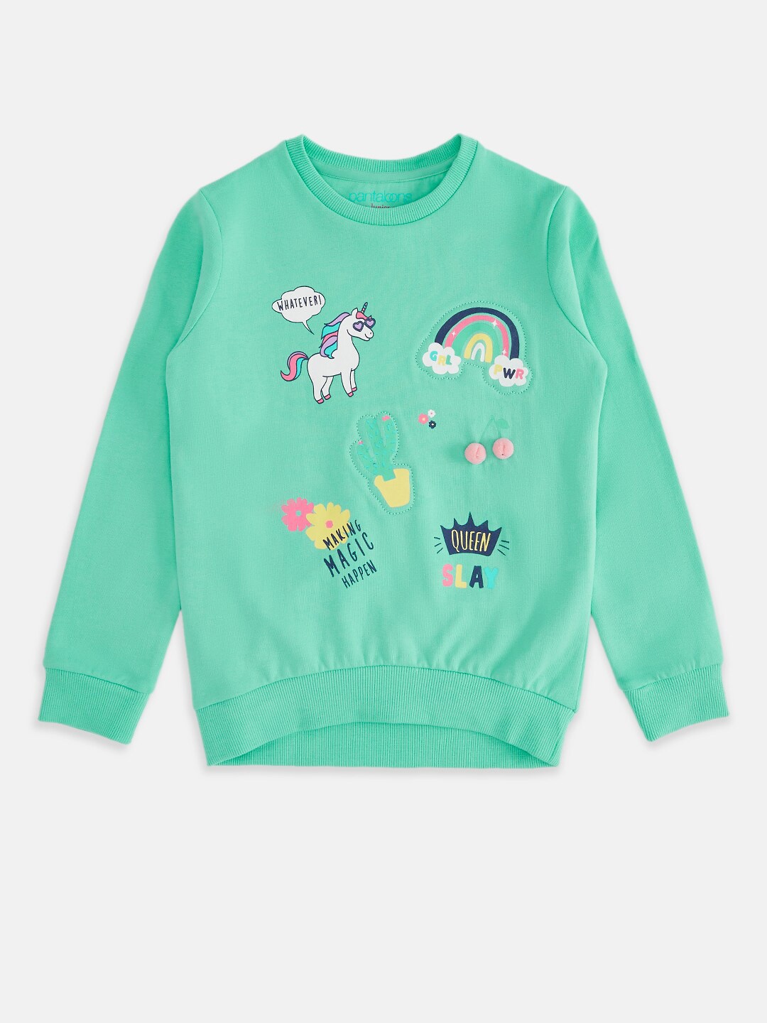 

Pantaloons Junior Girls Green Printed Cotton Sweatshirt