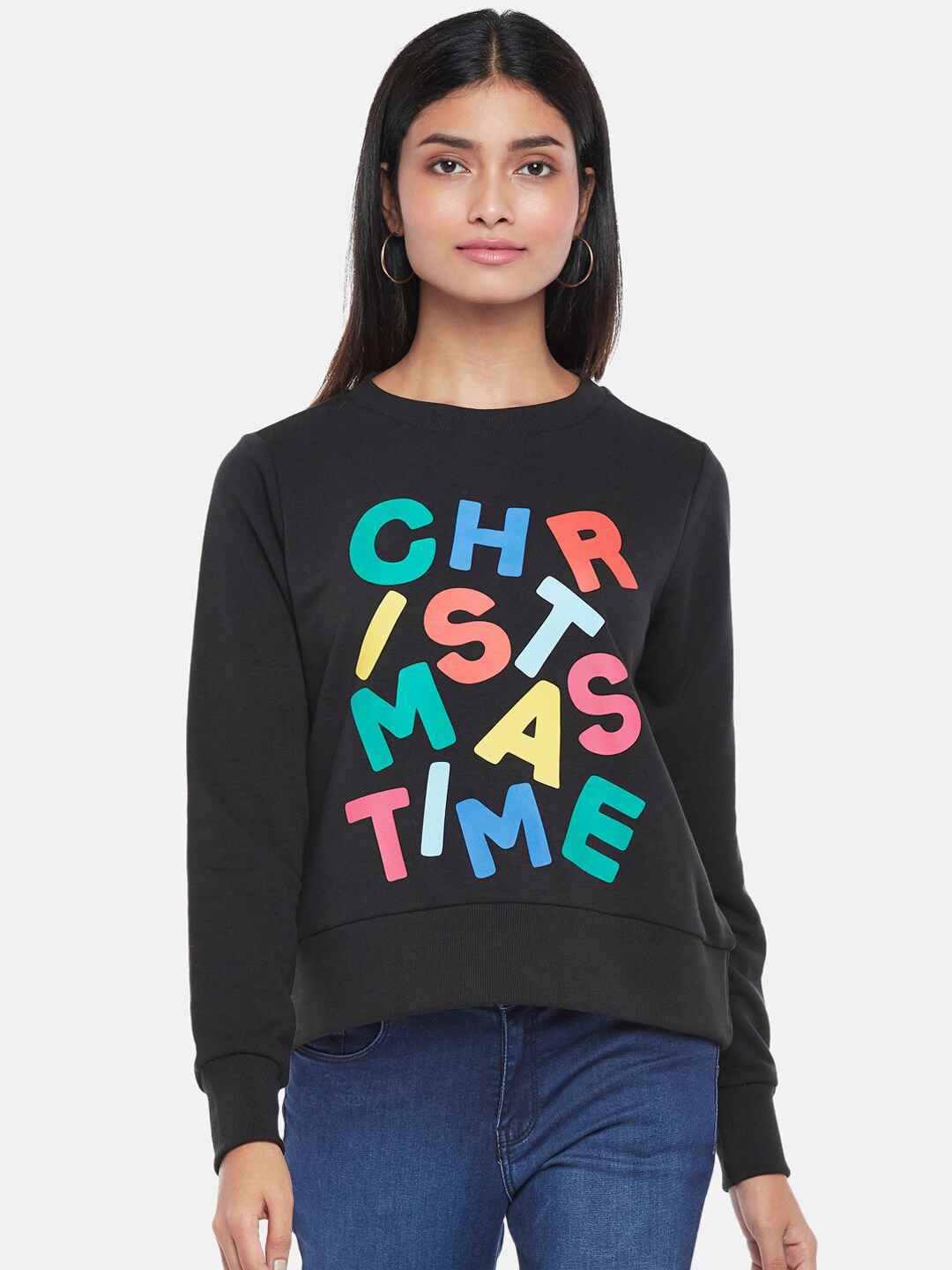 

People Women Black Printed Sweatshirt