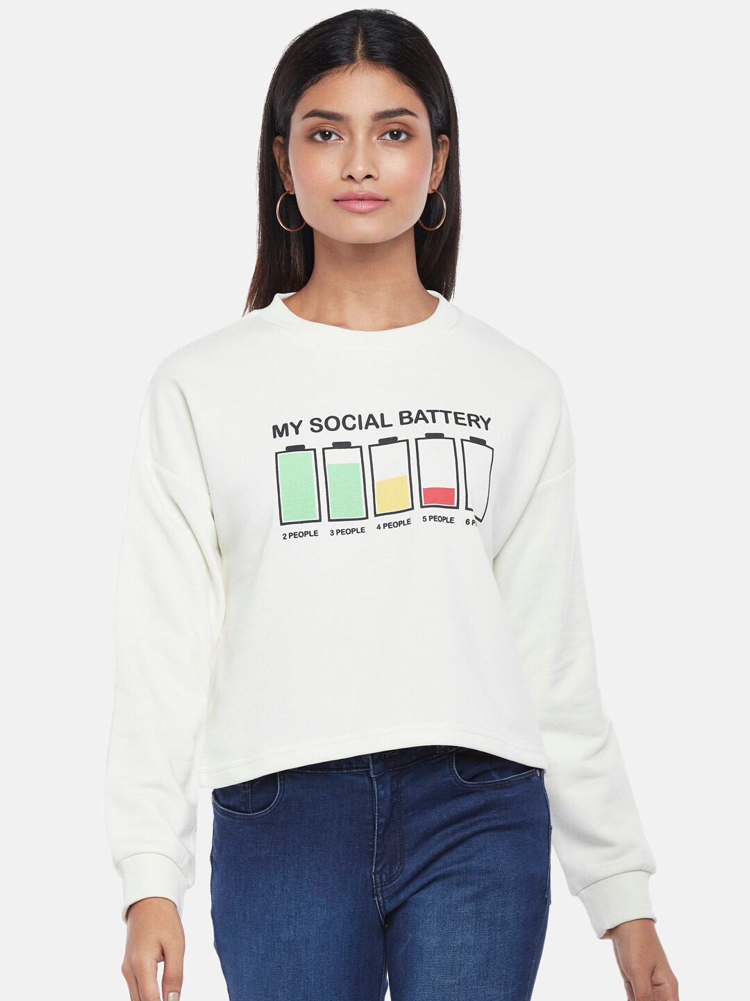 

People Women White Printed Sweatshirt