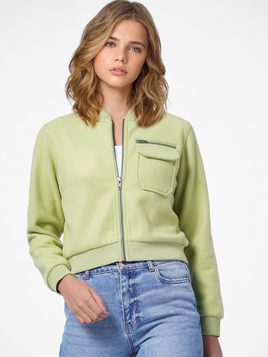 

ONLY Women Green Solid Open Front Jacket
