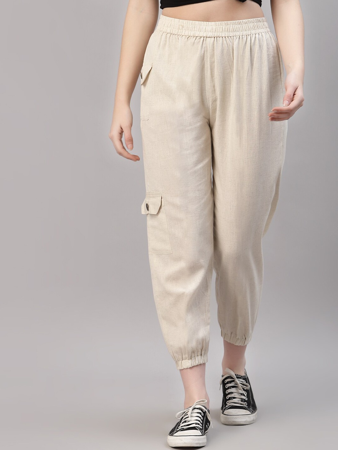 

NEUDIS Women Off White Regular Fit Comfort Cargos Trousers