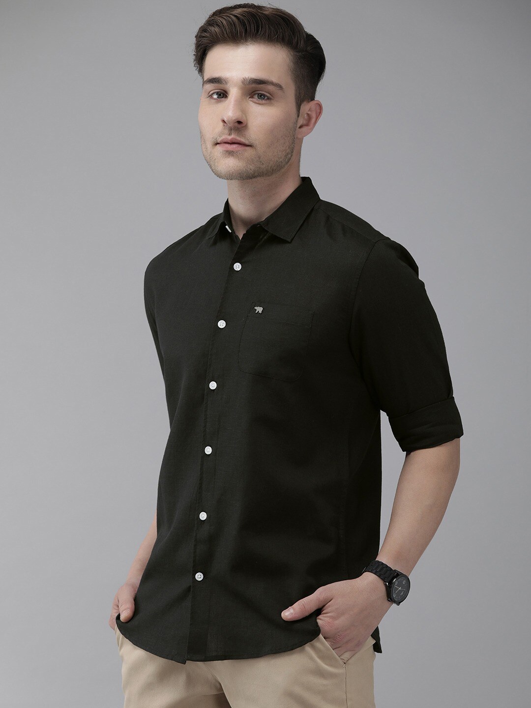 

THE BEAR HOUSE Men Black Slim Fit Casual Shirt