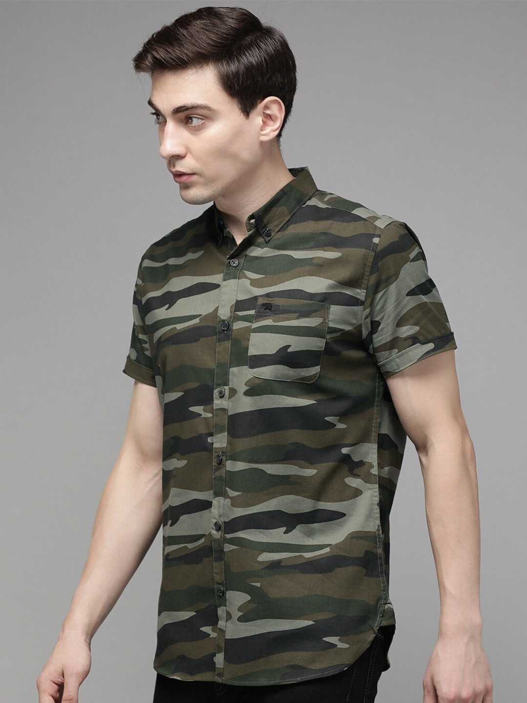 

THE BEAR HOUSE Men Green Slim Fit Printed Casual Shirt
