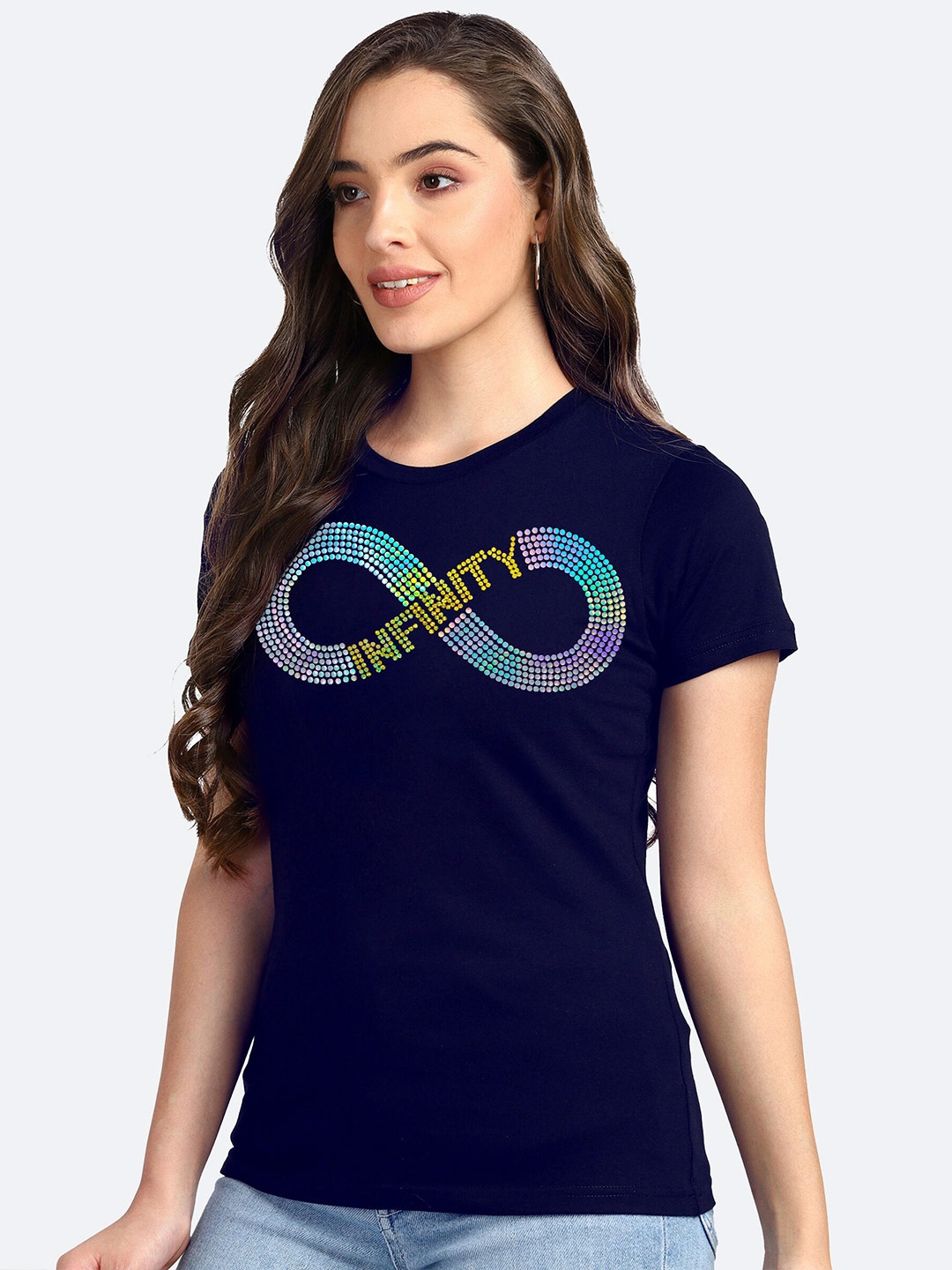 

shashvi Women Navy Blue Printed T-shirt