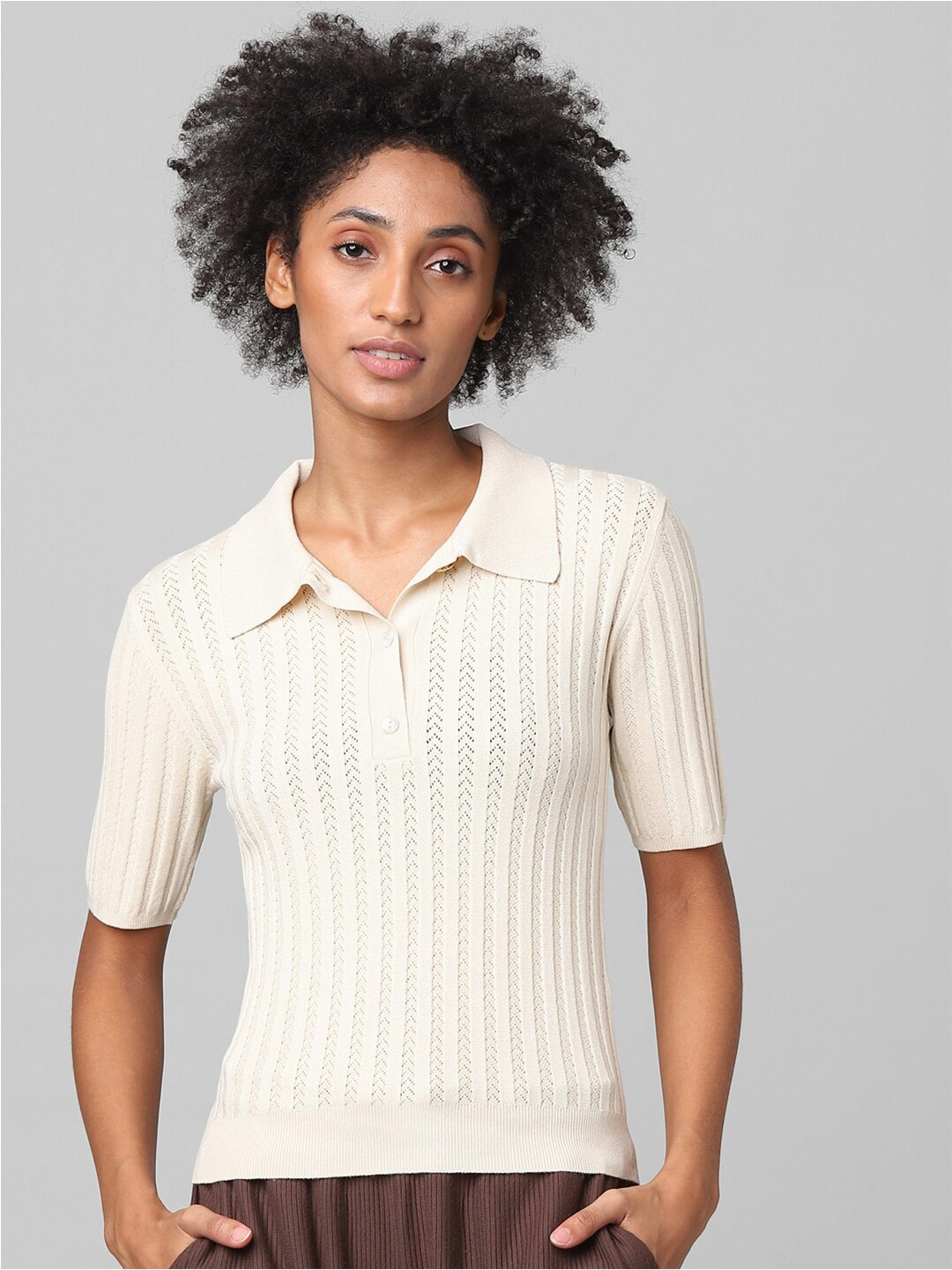 

ONLY Women Beige Striped Pullover