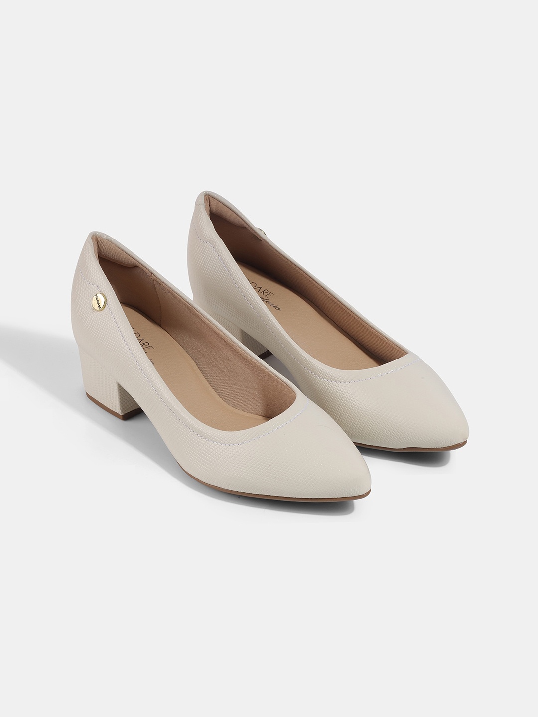 

MODARE Women Off White Textured PU Block Heels