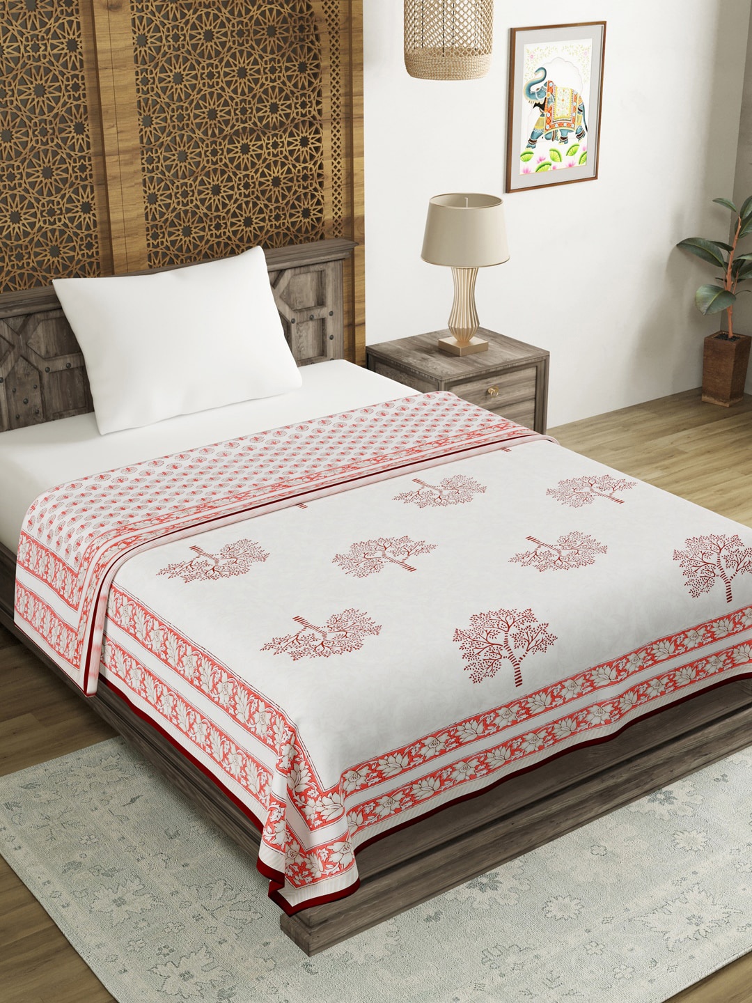 

BLOCKS OF INDIA Pink & White Floral AC Room 150 GSM Single Bed Dohar