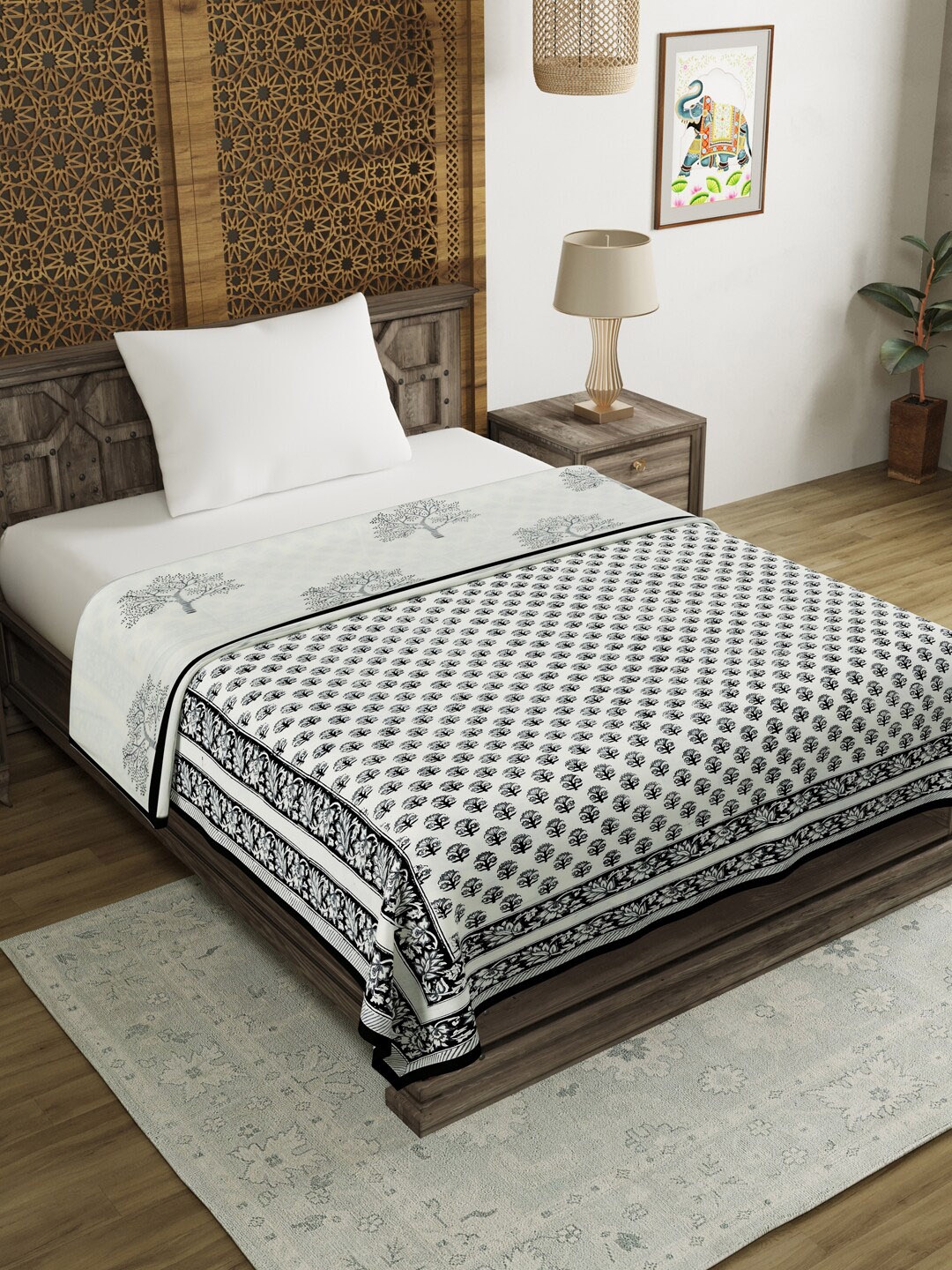 

BLOCKS OF INDIA Unisex Grey Blankets Quilts and Dohars