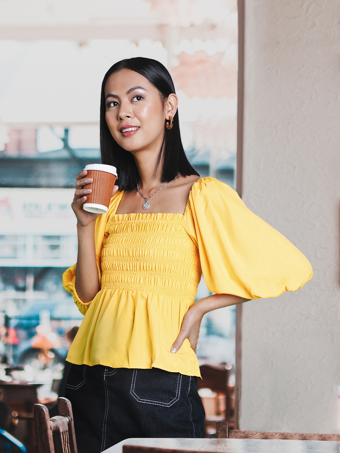 

ONLY Women Yellow Smocked Top