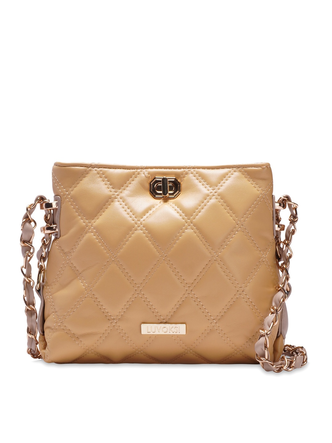 

Luvoksi Gold-Toned PU Structured Quilted Sling Bag