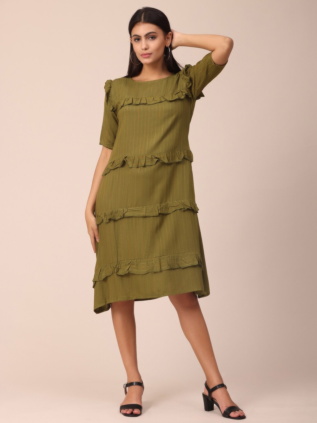 

NAYRA Green Layered A-Line Dress
