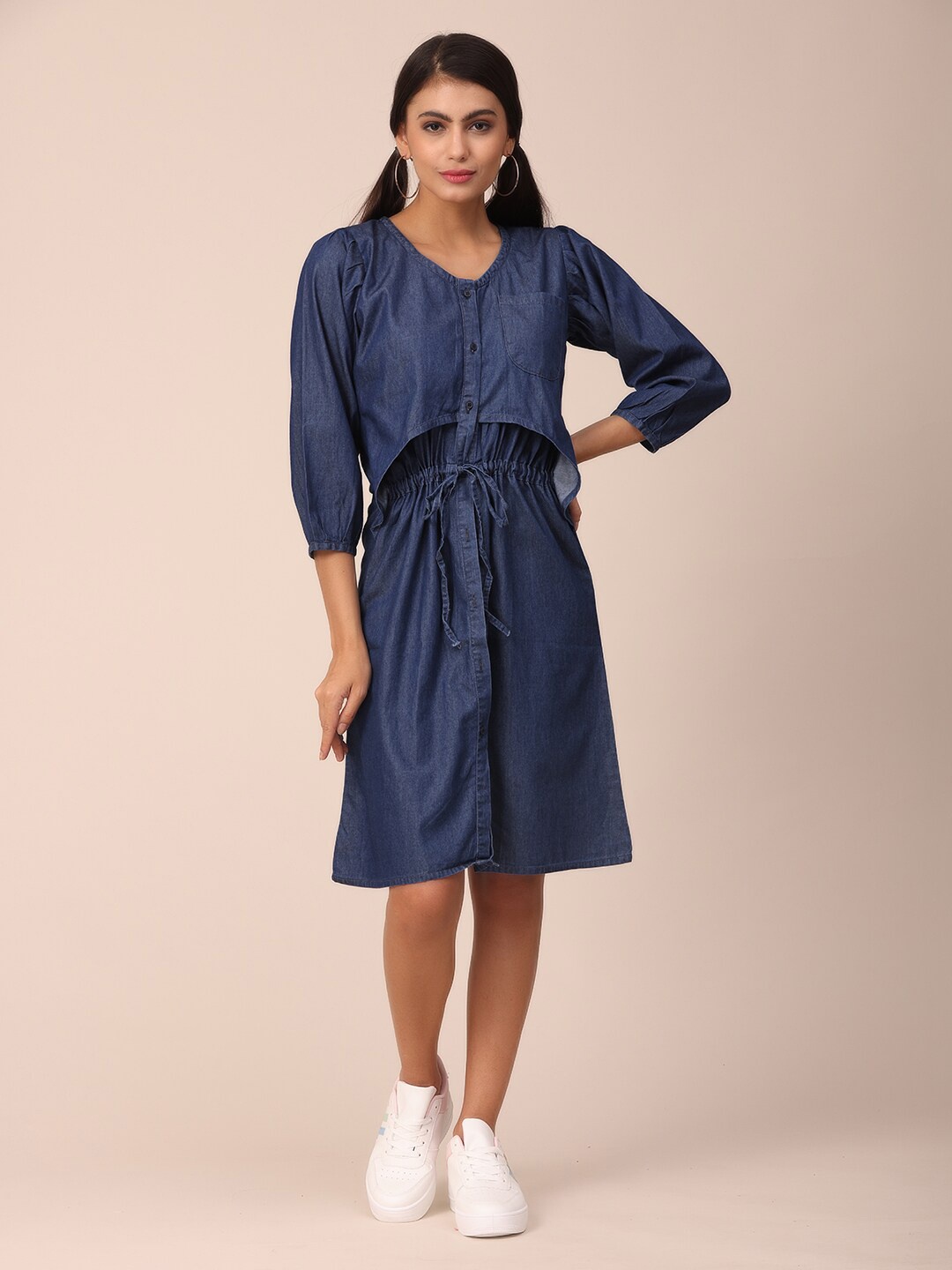 

NAYRA Women Navy Blue Layered Denim A-Line Dress