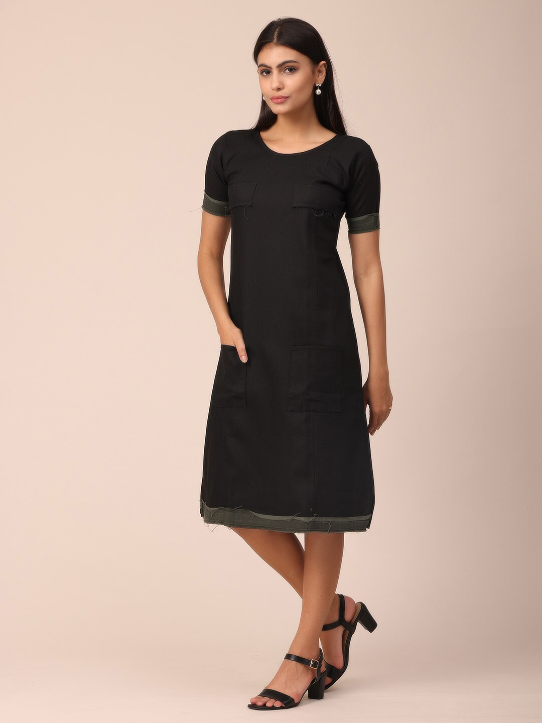 

NAYRA Women Black A-Line Midi Dress