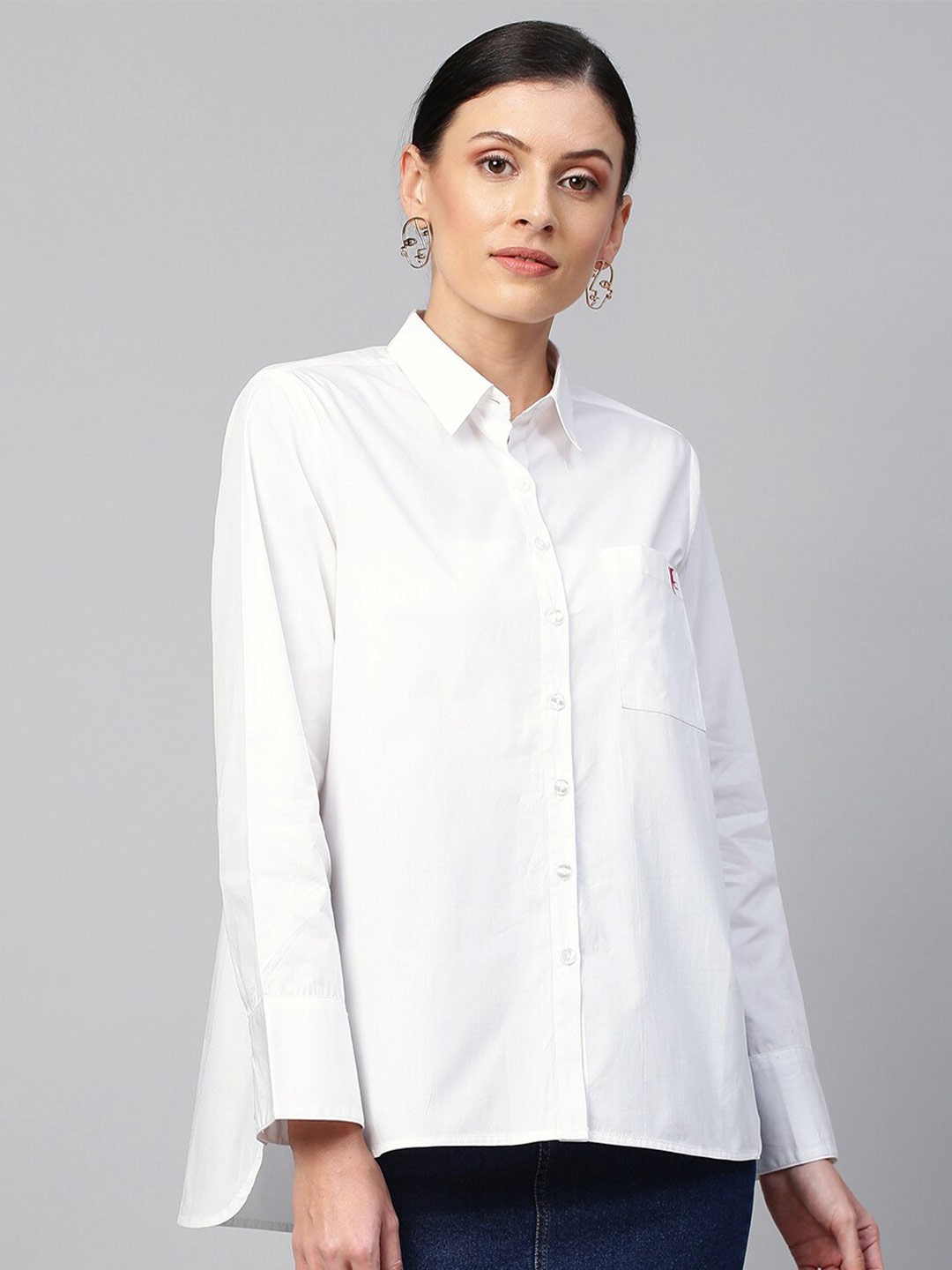 

Chemistry Women White Poplin Cotton Casual Shirt