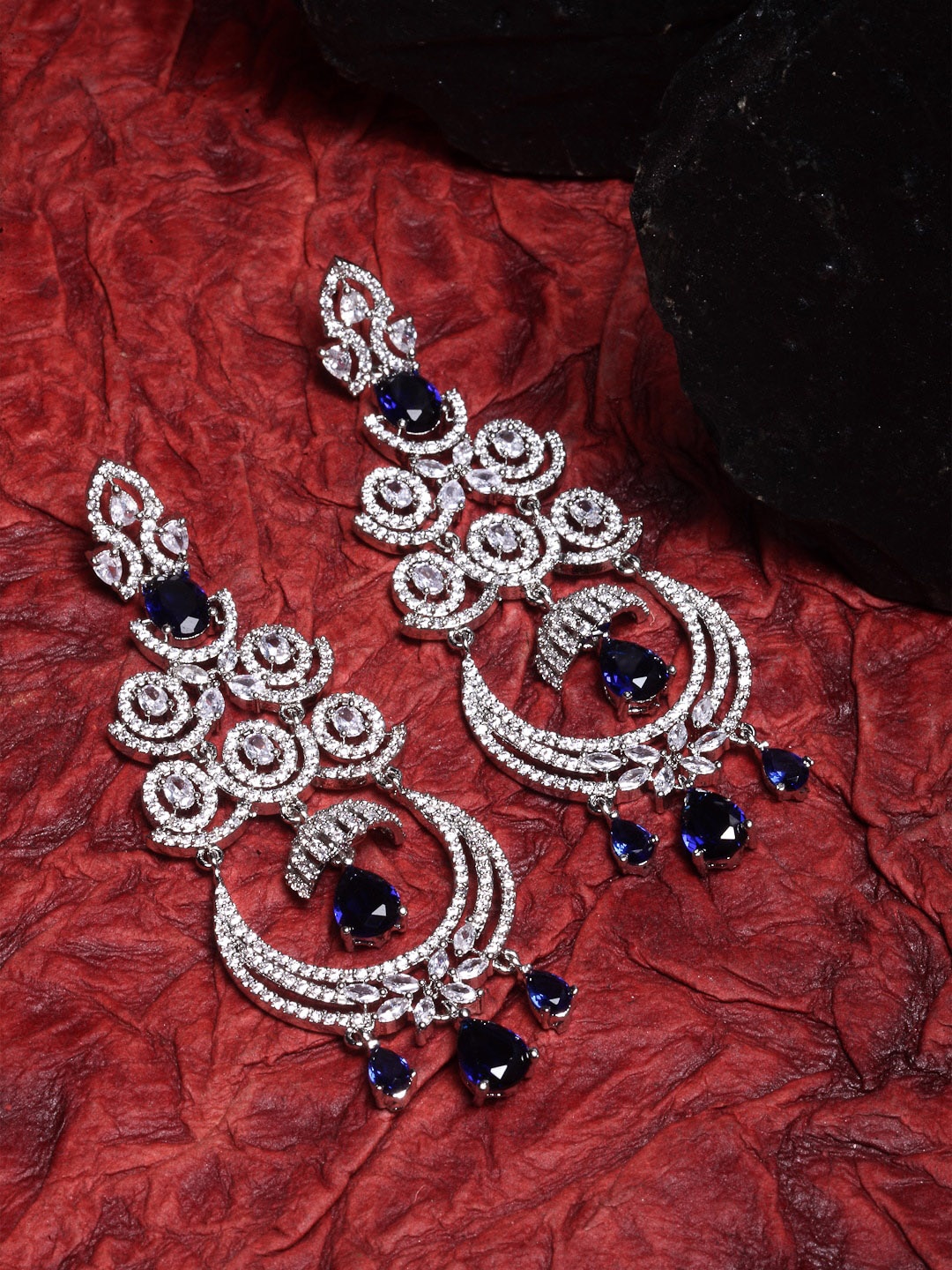 

ZENEME Women Silver-Toned & White Contemporary Drop Earrings