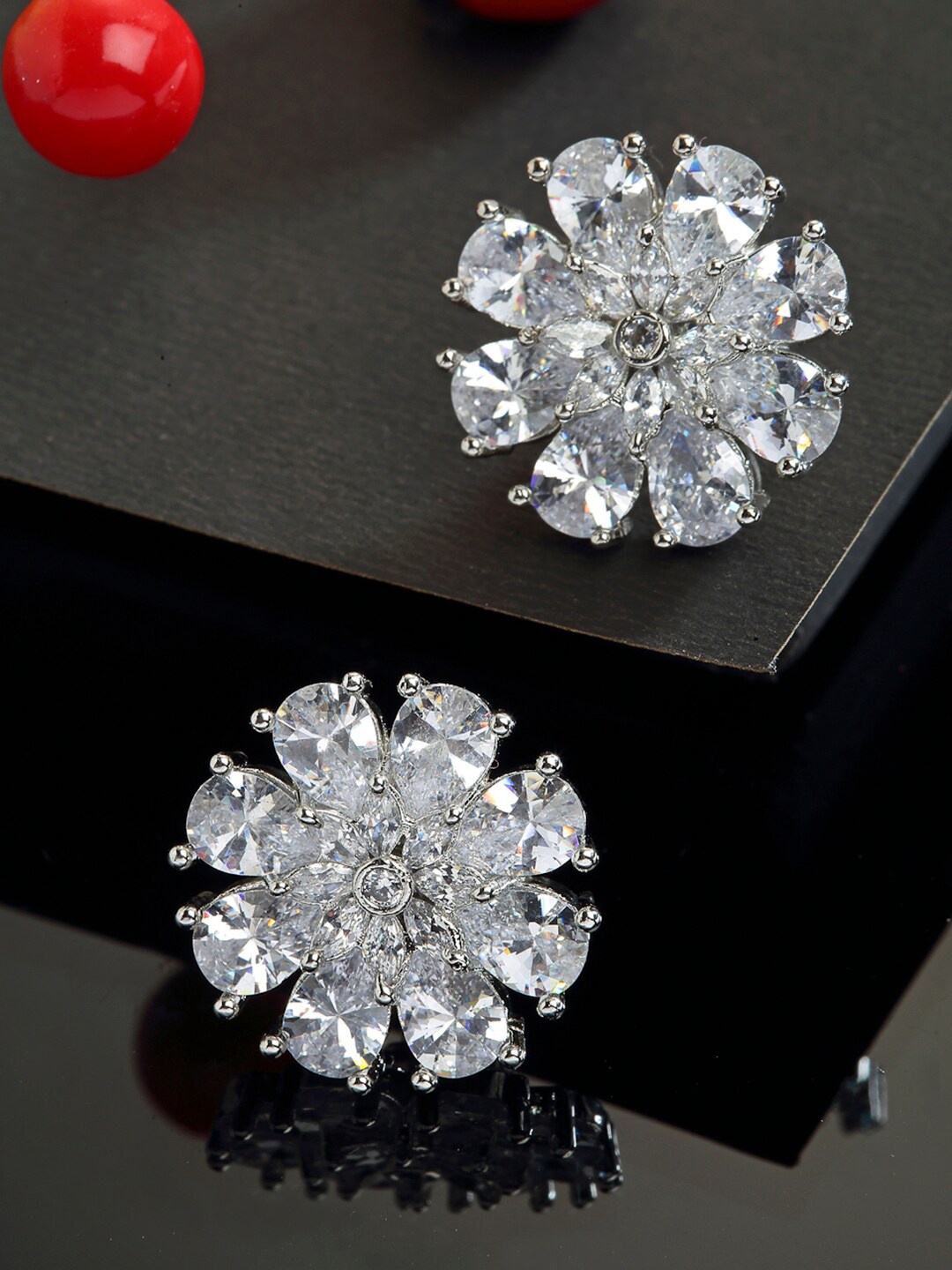 

ZENEME White AD-Studded Contemporary Studs Earrings
