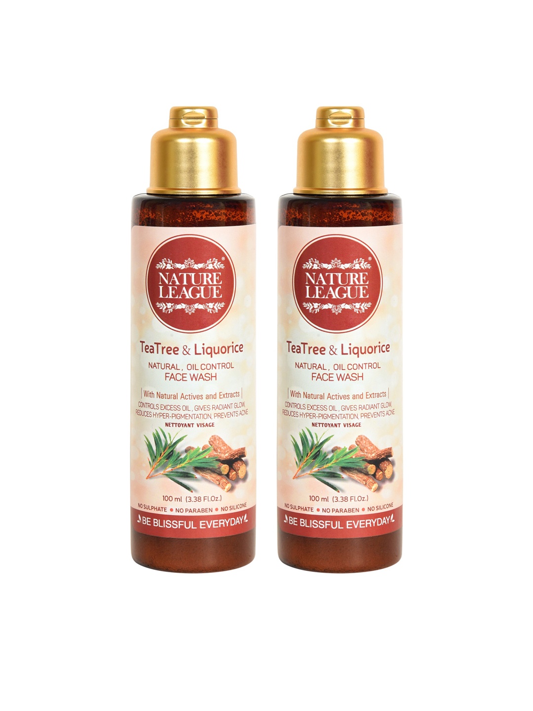 

NATURE LEAGUE Set Of 2 Tea Tree & Licorice Natural Oil Control Face Wash - 100 ml Each, Maroon