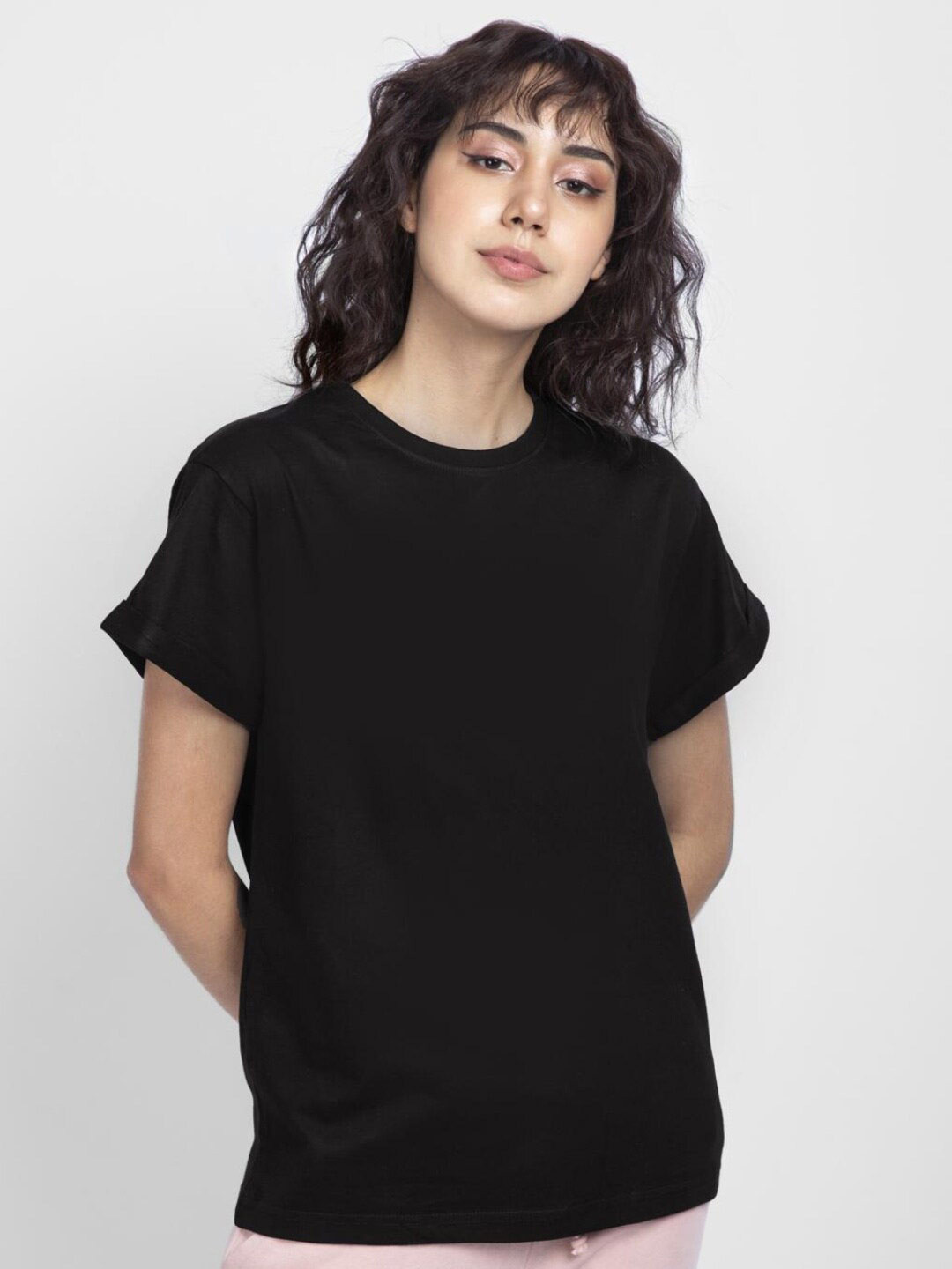 

Bewakoof Pack of 3 Women Cotton Boyfriend T-shirt, Black