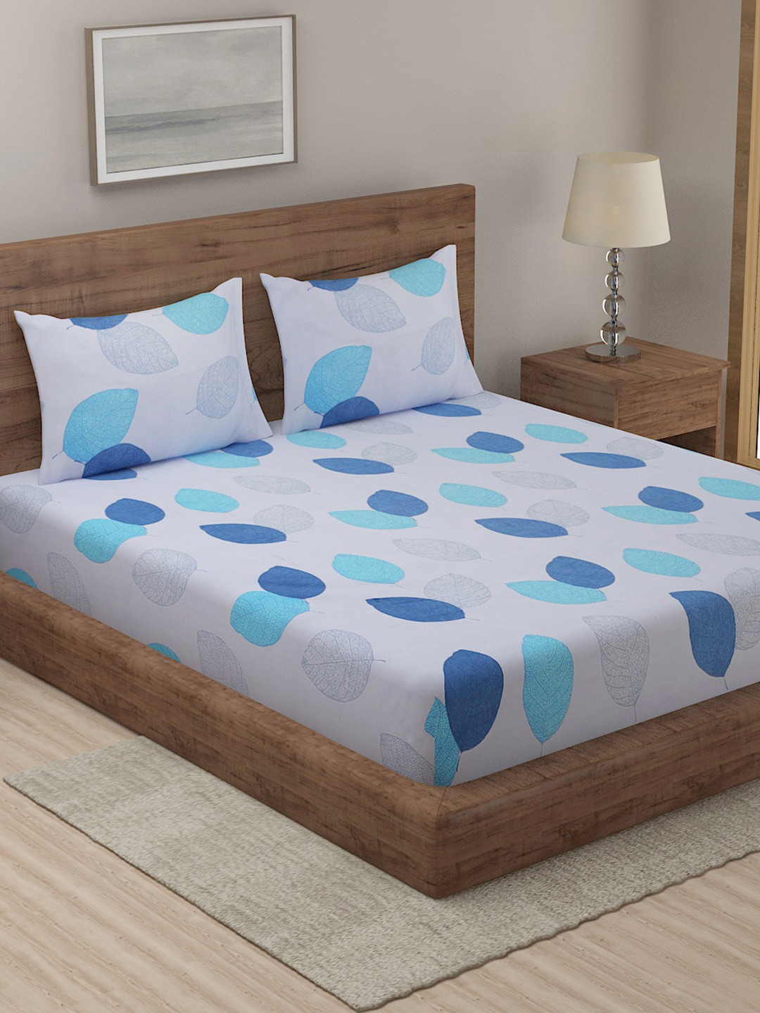 

TAG 7 Grey & Blue Geometric 210 TC King Bedsheet with 2 Pillow Covers