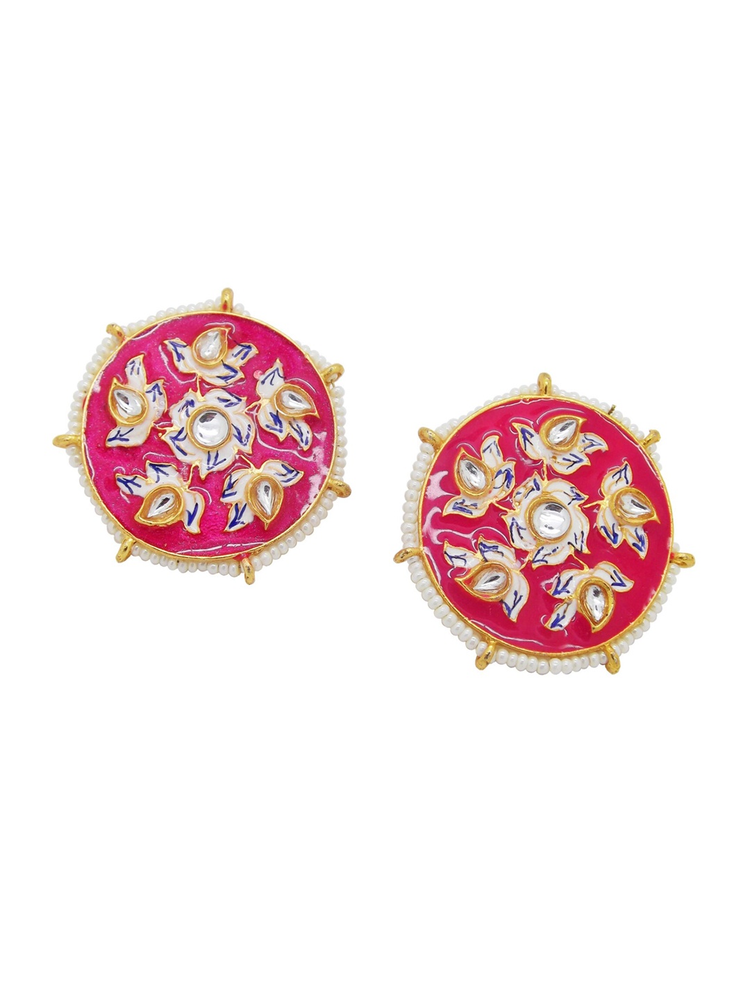 

FEMMIBELLA Pink & White Meenakari Studs Earrings