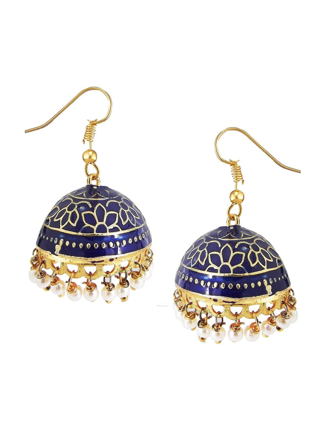

FEMMIBELLA Navy Blue & Gold-Toned Geometric Jhumkas Earrings