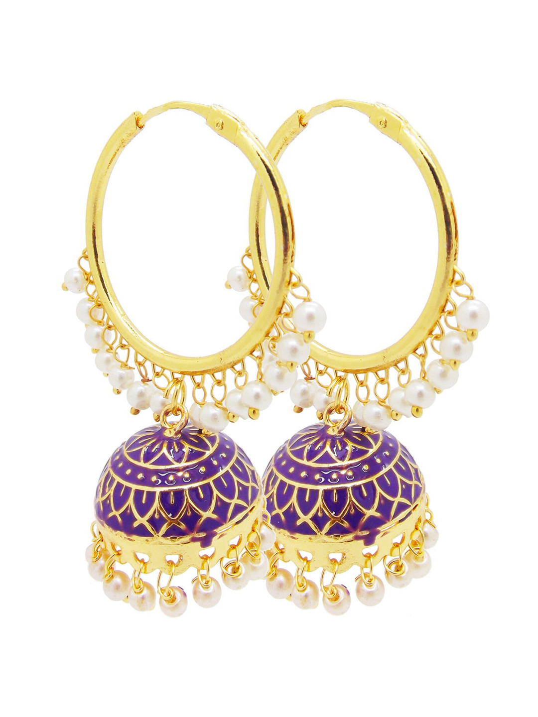 

FEMMIBELLA Women Purple & Gold-Toned Geometric Jhumkas Earrings