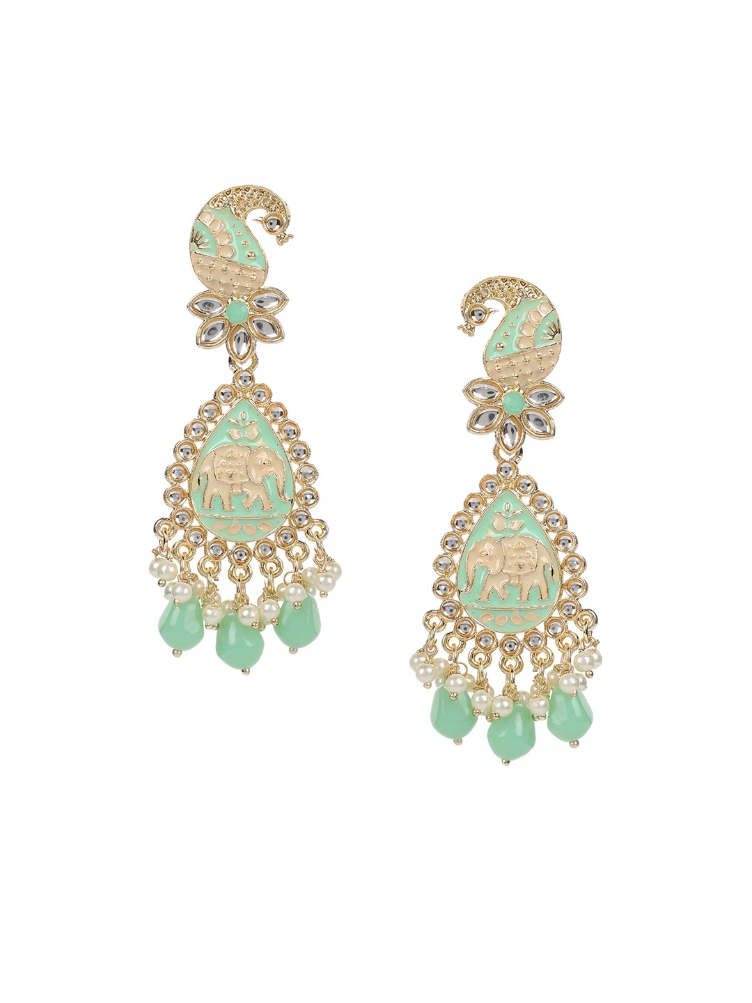 

FEMMIBELLA Women Green Peacock Shaped Drop Earrings