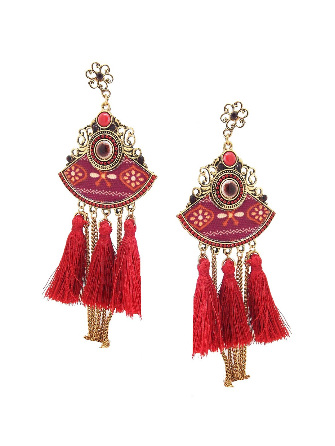 

FEMMIBELLA Red Cz Tassel Chain Long Dangle Earring