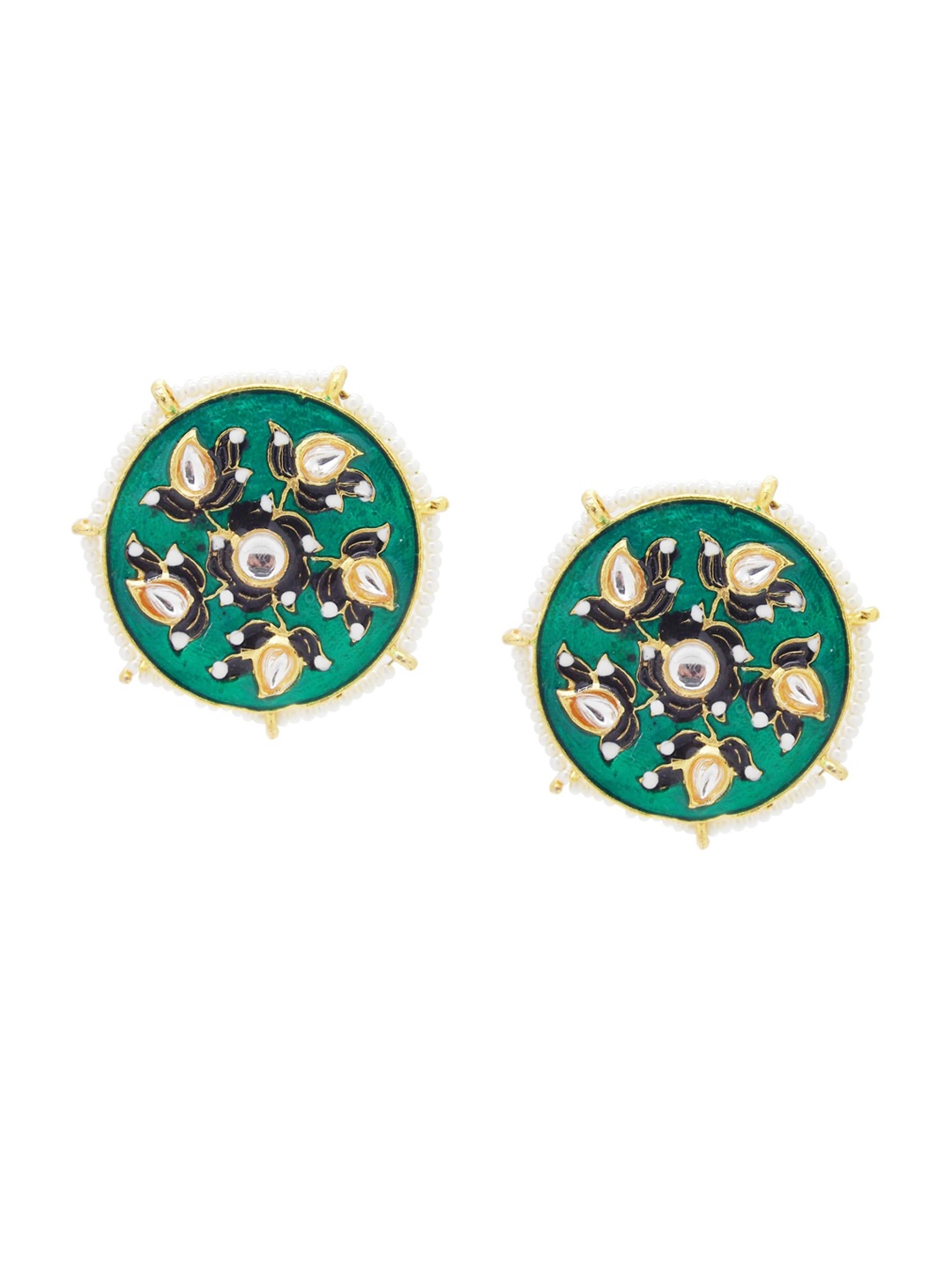 

FEMMIBELLA Green & Cream-Coloured Circular Studs Earrings