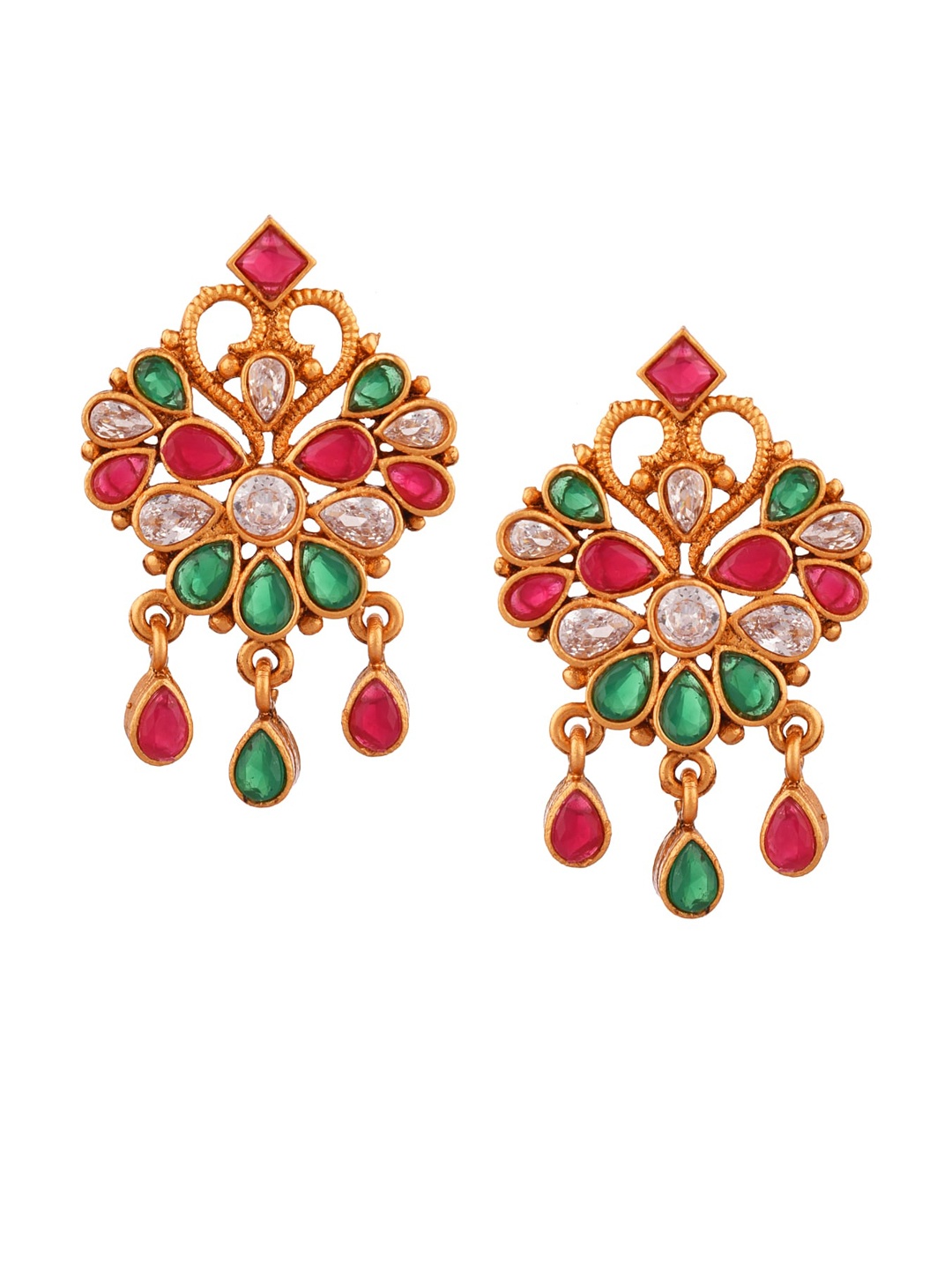 

FEMMIBELLA White Floral Cubic Zirconia Ruby Studded Drop Earring