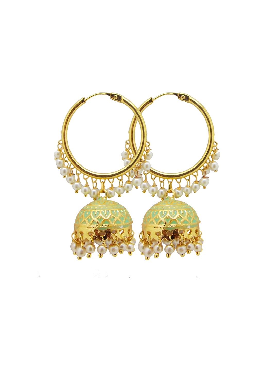 

FEMMIBELLA Women Gold-Toned & Green Circular Hoop Earrings