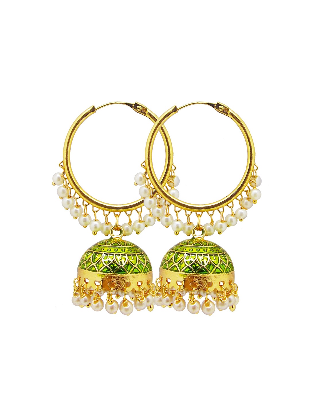 

FEMMIBELLA Women Green & Gold-Toned Pearl Hoop Earrings