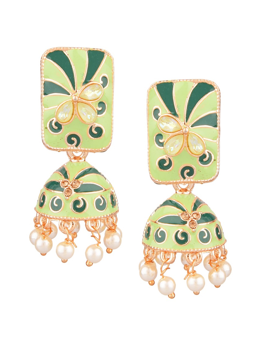 

FEMMIBELLA Green Geometric Jhumkas Earrings