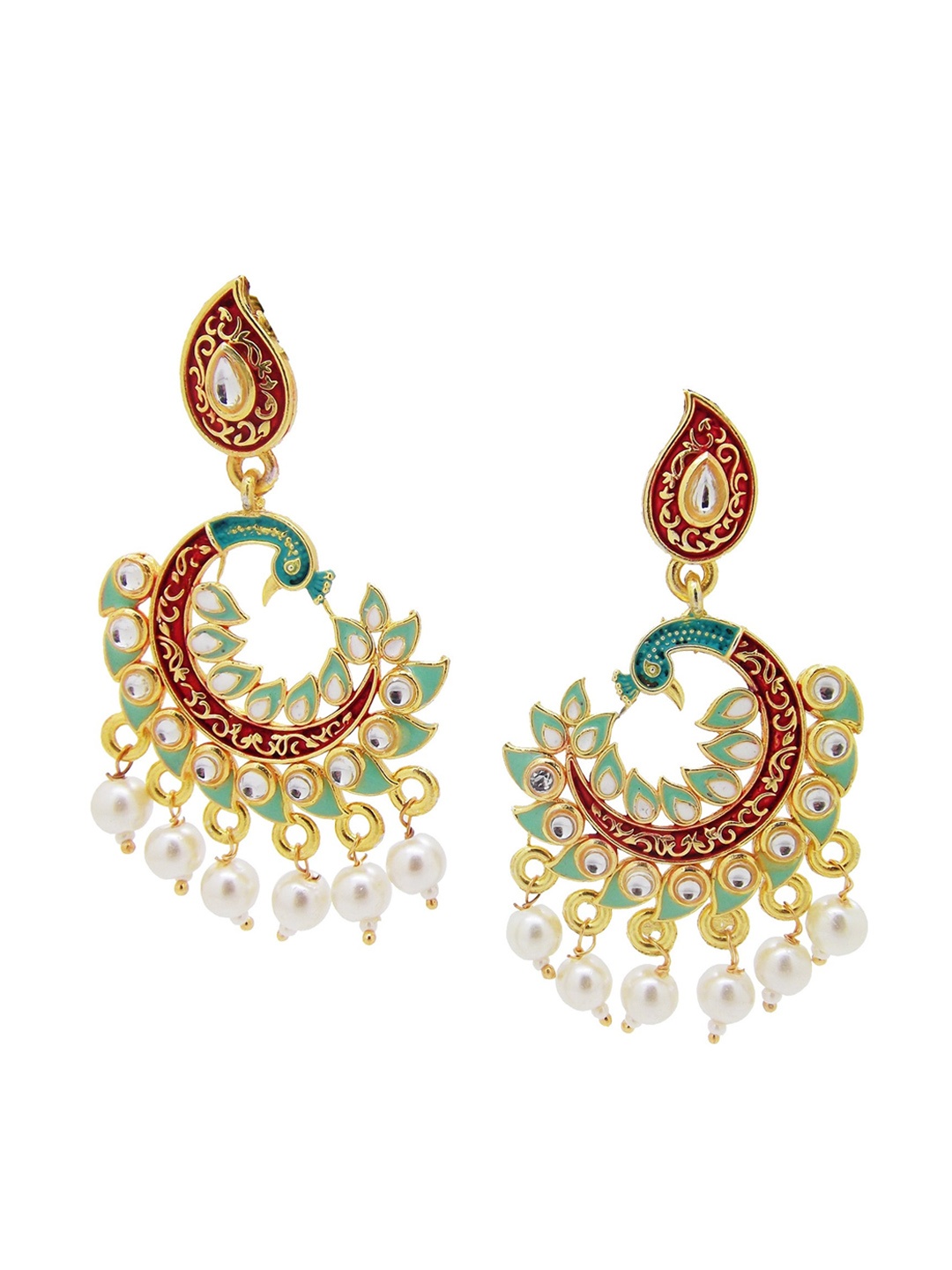 

FEMMIBELLA Green Peacock Shaped Chandbalis Earrings