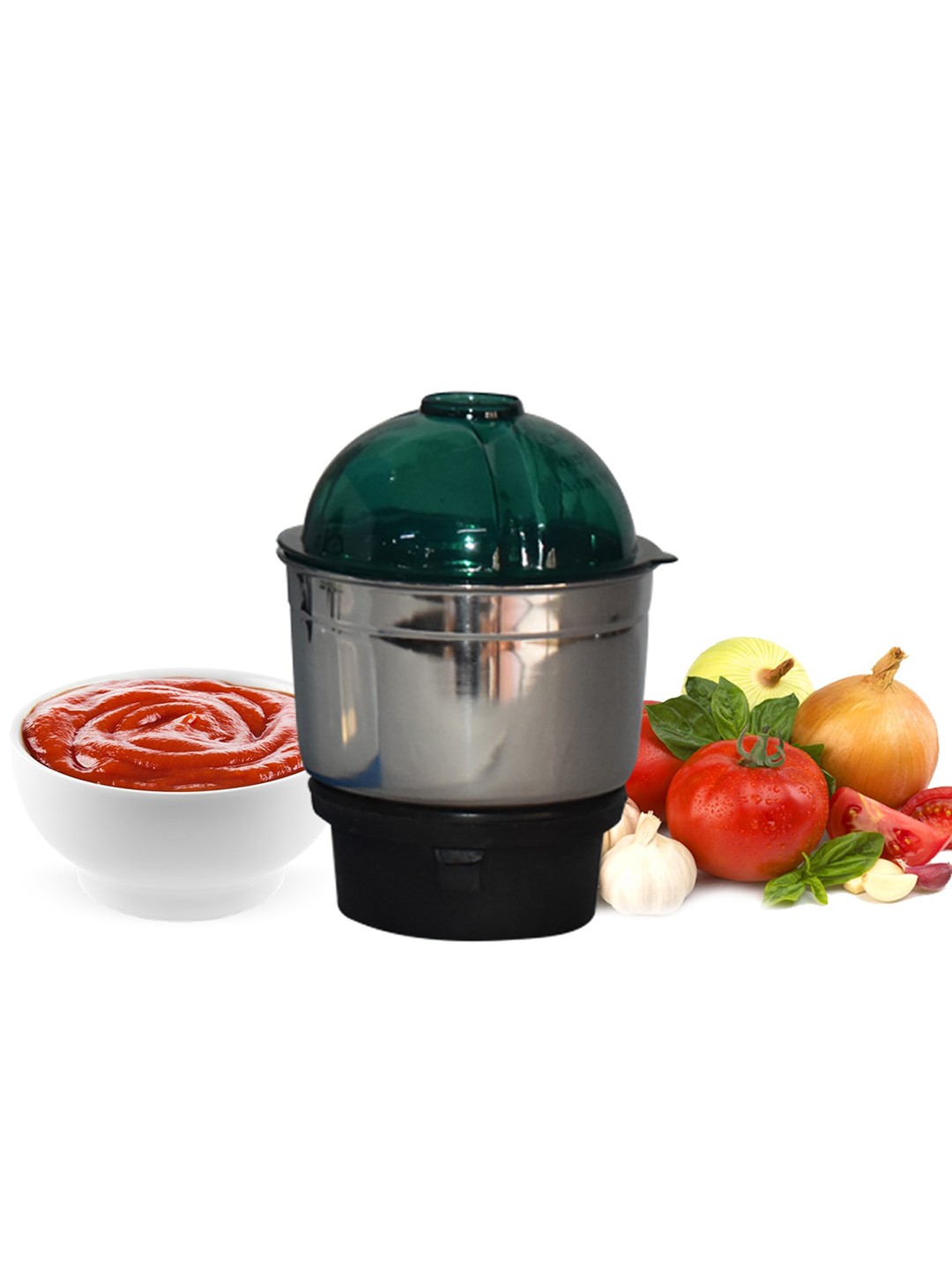 

Eslite Silver-Toned & Black Solid Stainless Steel Mixer Grinder Chutney Jar 750ML