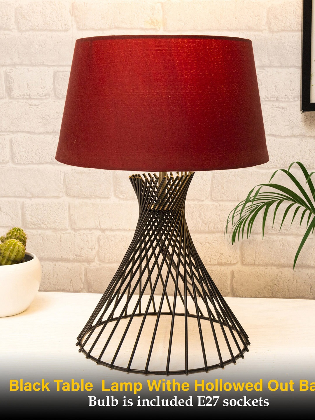 

Homesake Modern Table Lamps, Spiral Metal Wire Black Base with Fabric Lampshade