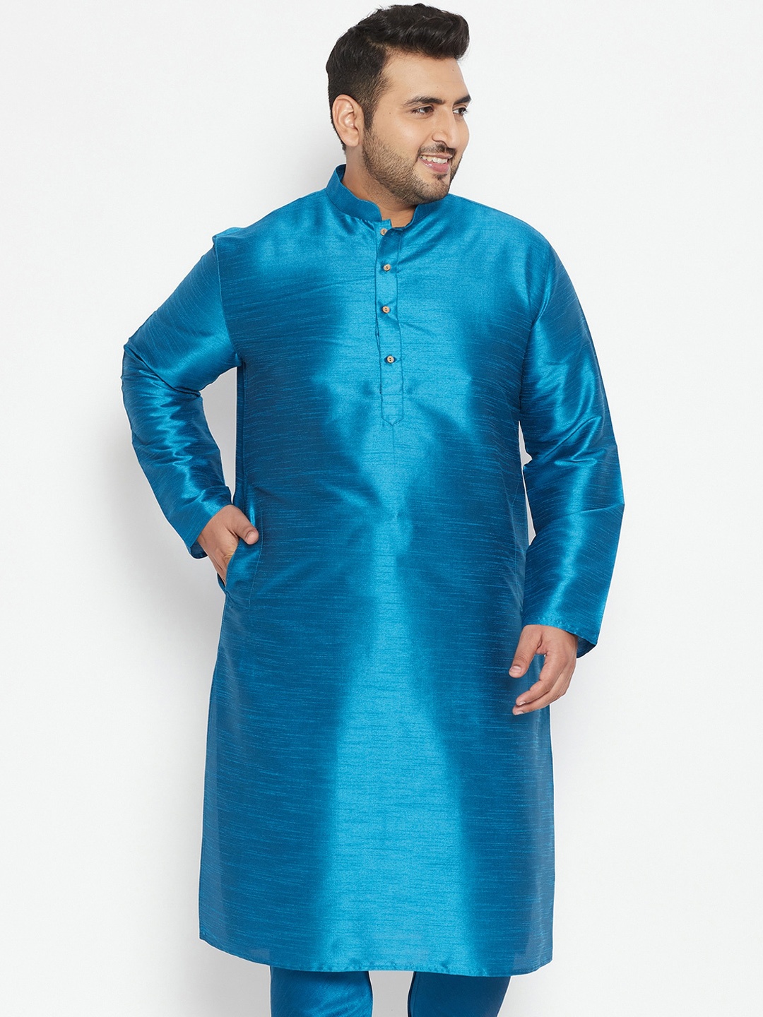 

VASTRAMAY Plus Size Men Turquoise Blue Kurta