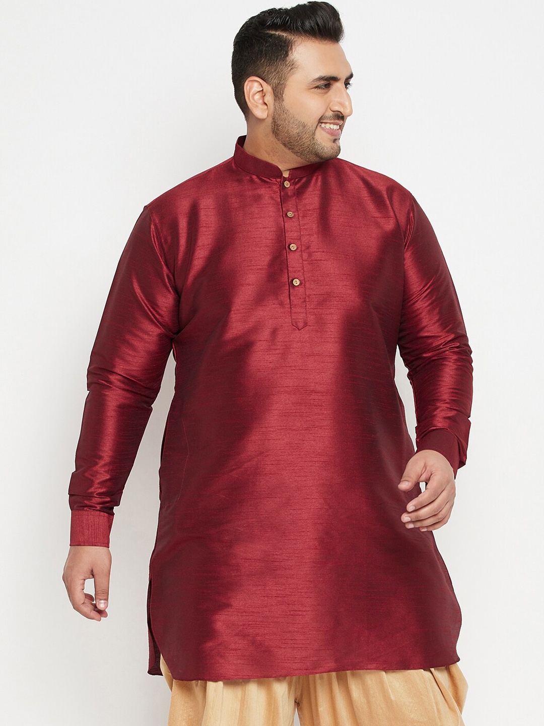 

VASTRAMAY Men Maroon Silk Blend Kurta