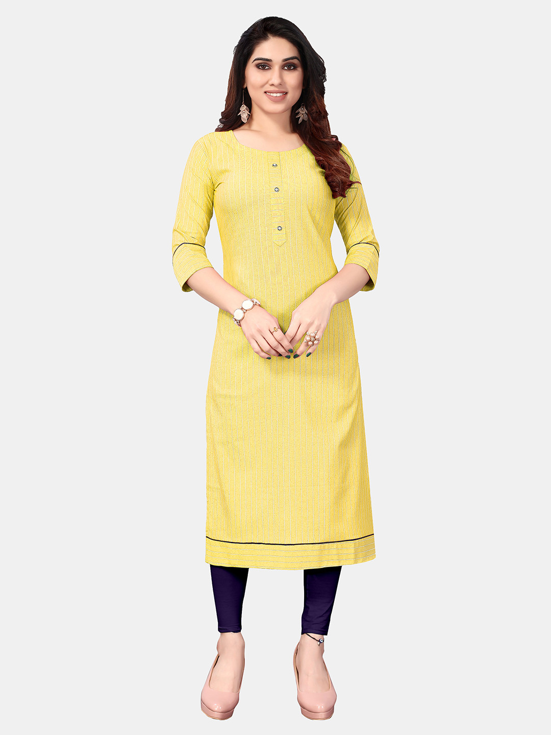 

APPLIX STYLE Women Yellow Striped Kurta