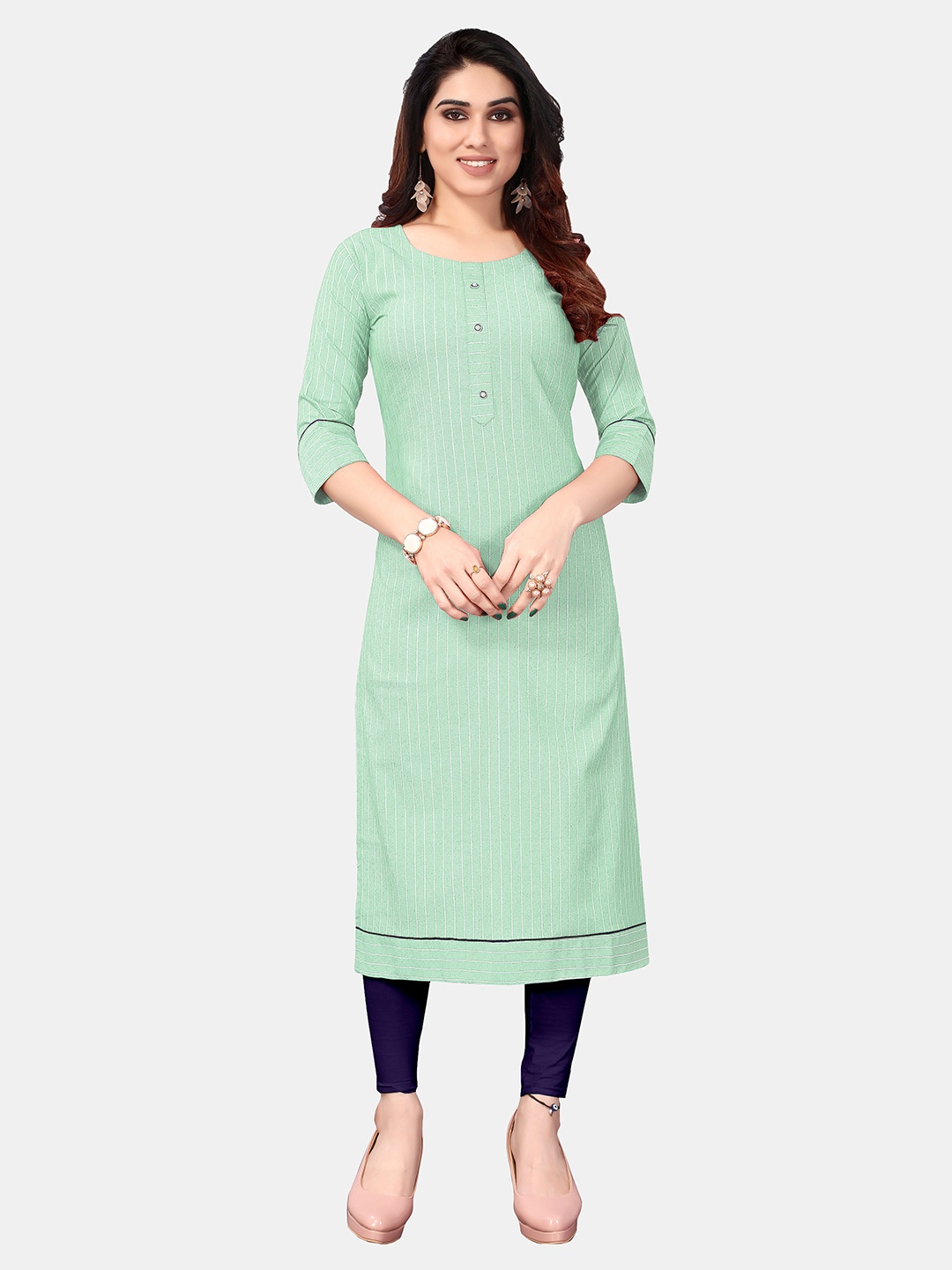 

APPLIX STYLE Women Green & White Striped Kurta