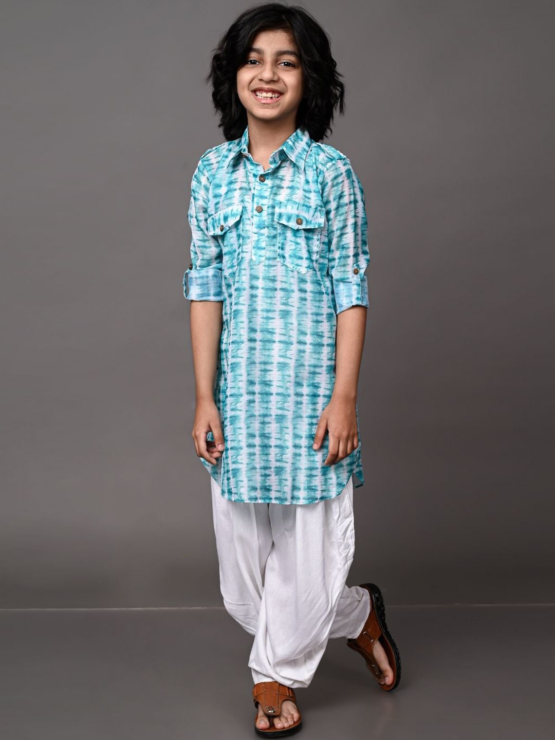 

VESHAM Boys Sea Green Printed Kurta with Patiala
