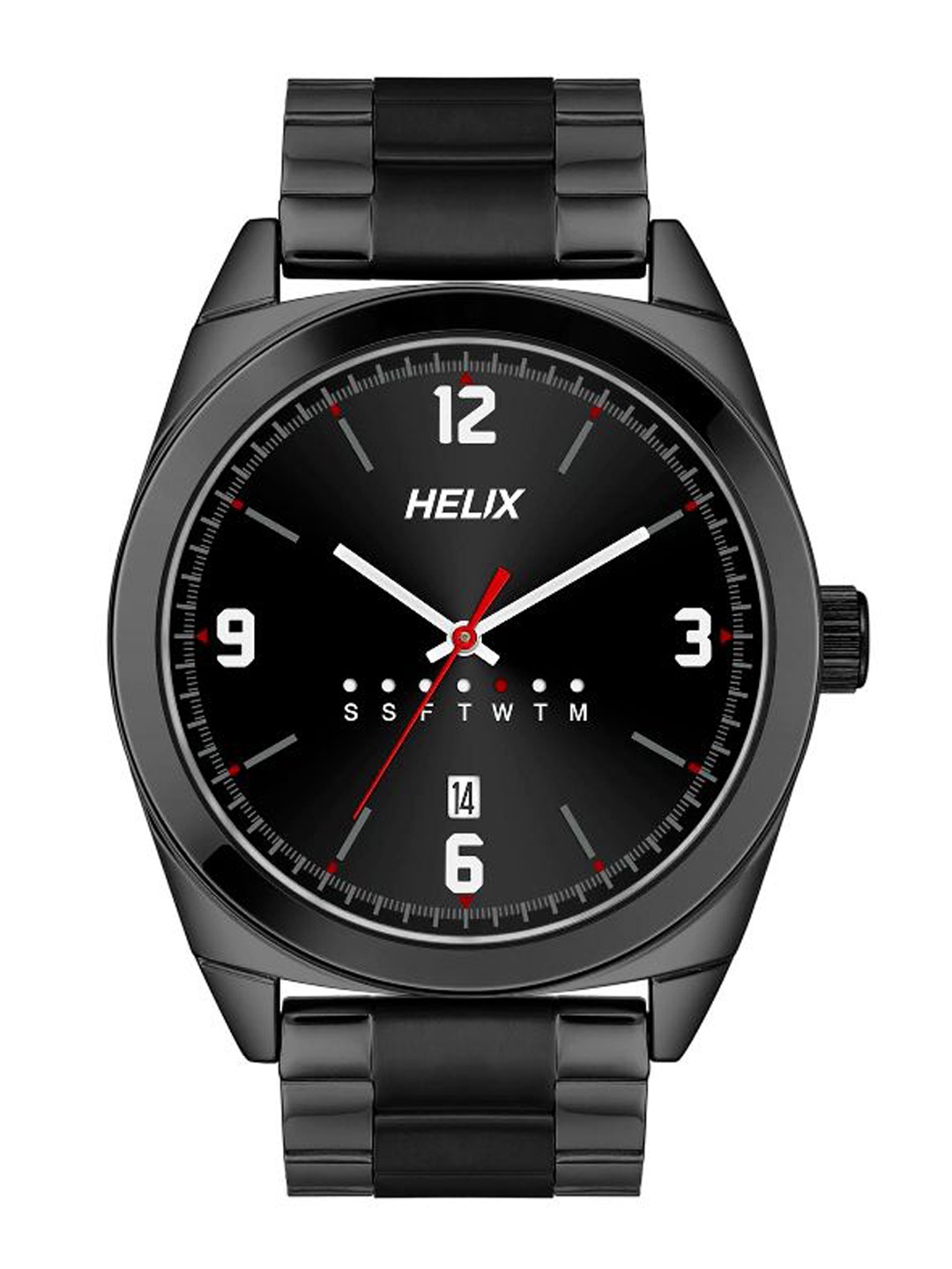 

Helix Men Black Brass Dial & Black Stainless Steel Bracelet Style Straps Analogue Watch TW044HG06