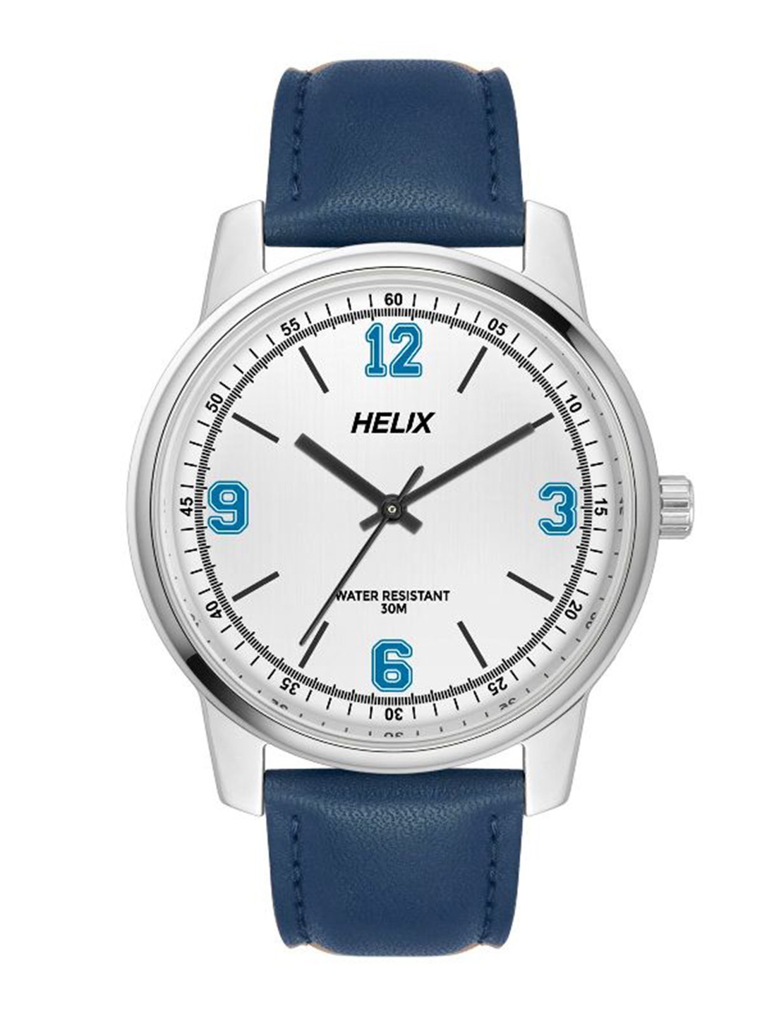 

Helix Men White Brass Dial & Blue Leather Straps Analogue Watch