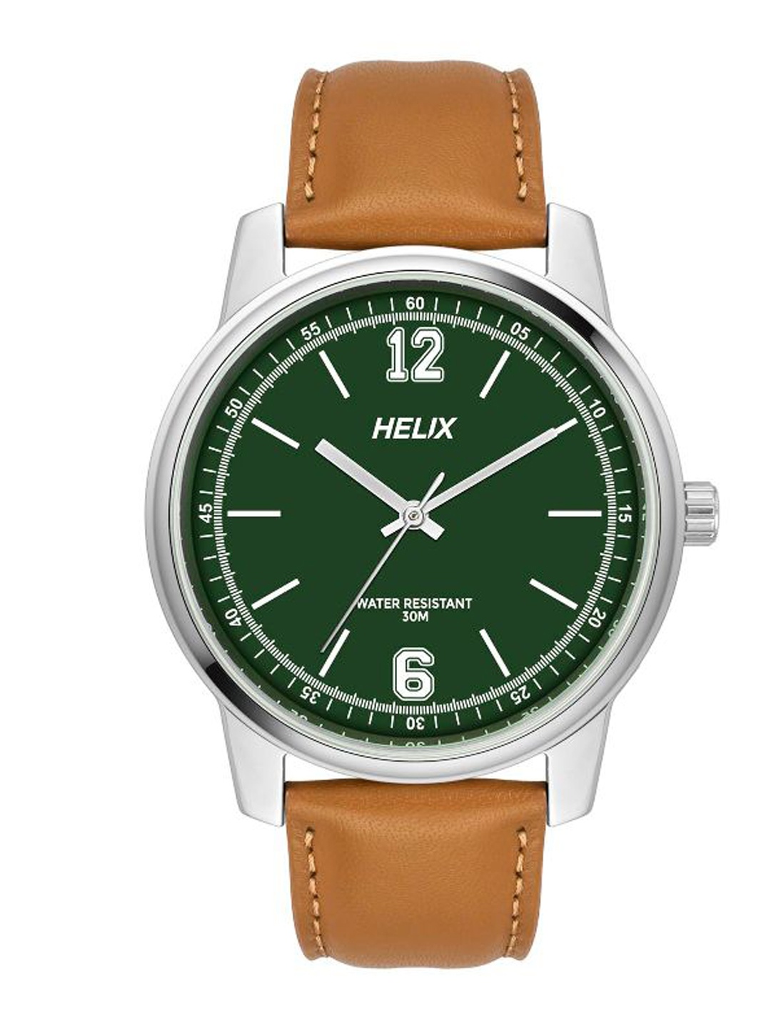 

Helix Men Green Brass Dial & Brown Leather Straps Analogue Watch